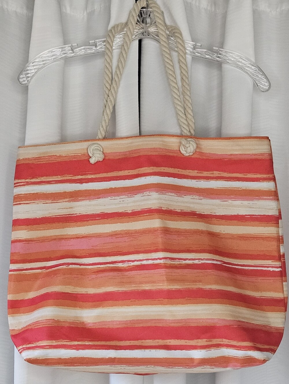Ulta Beauty orange pink stripe canvas tote bag with rope handles